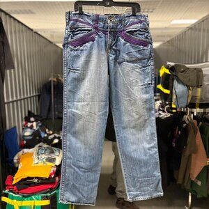 Vintage Y2K 90s Marithe Francois Girbaud purple straps blue baggy jeans